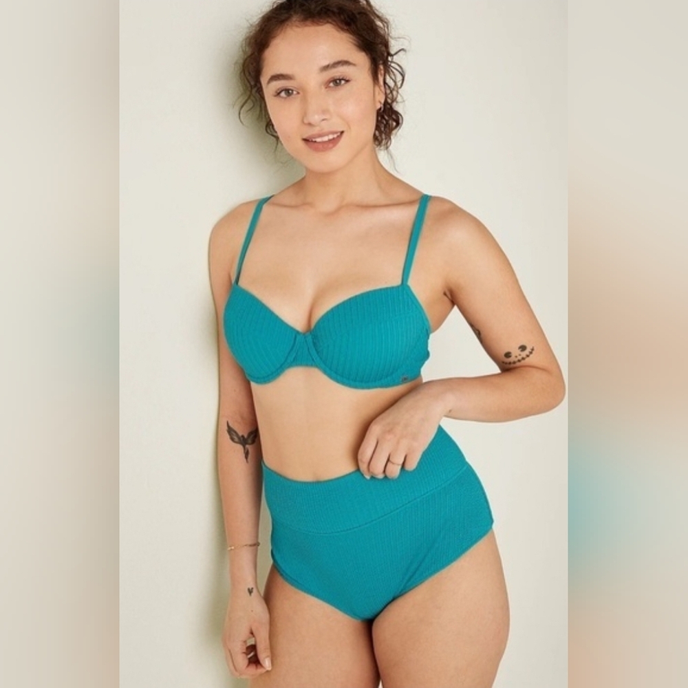 NWOT PINK Victoria's Secret High Waisted Teal Bikini Swim Set Size Medium